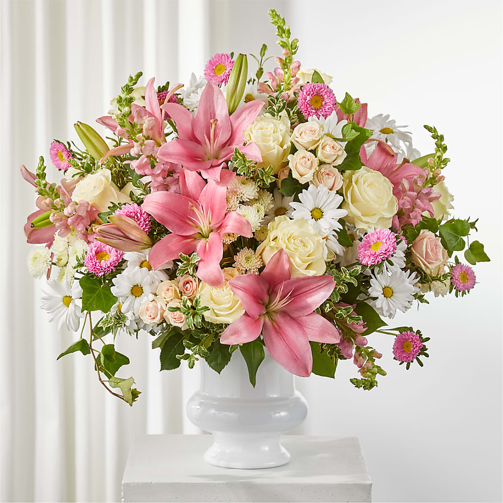 Empathetic Blooms Urn Arrangement – Joyce Florist Of Dallas Inc, Dallas TX