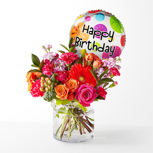 Fiesta Bouquet with Birthday Balloon –  Joyce Florist Of Dallas Inc, Dallas TX