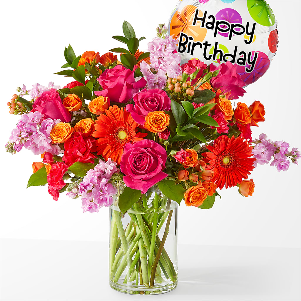 Fiesta Bouquet with Birthday Balloon –  Joyce Florist Of Dallas Inc, Dallas TX