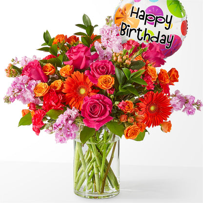 Fiesta Bouquet with Birthday Balloon –  Joyce Florist Of Dallas Inc, Dallas TX