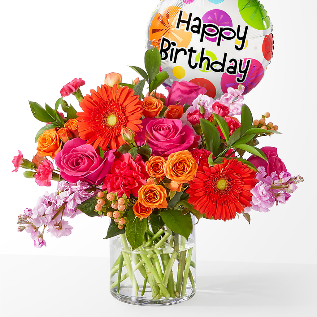 Fiesta Bouquet with Birthday Balloon –  Joyce Florist Of Dallas Inc, Dallas TX