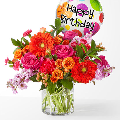 Fiesta Bouquet with Birthday Balloon –  Joyce Florist Of Dallas Inc, Dallas TX