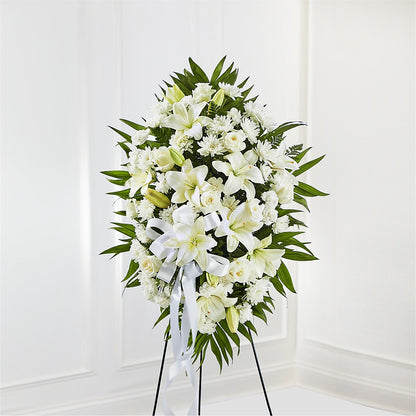 Exquisite Tribute Standing Spray-White Ribbon –  Joyce Florist Of Dallas Inc, Dallas TX